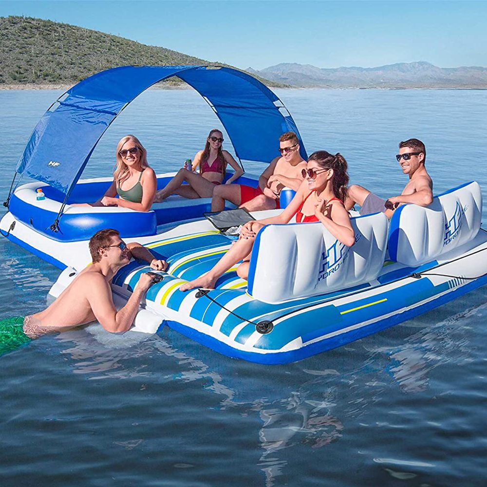Tropical Inflatable Island Breeze Floating 6-Person Lounge Party Sun Ocean Raft 