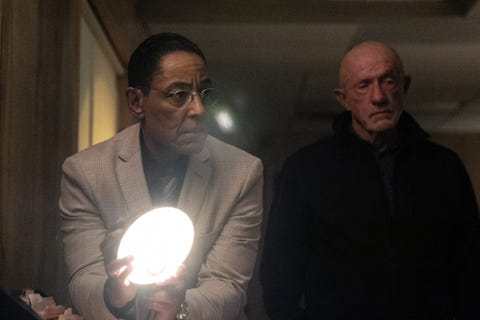 giancarlo esposito and jonathan banks as gus fring and mike ehrmantraut in 'better call saul'﻿