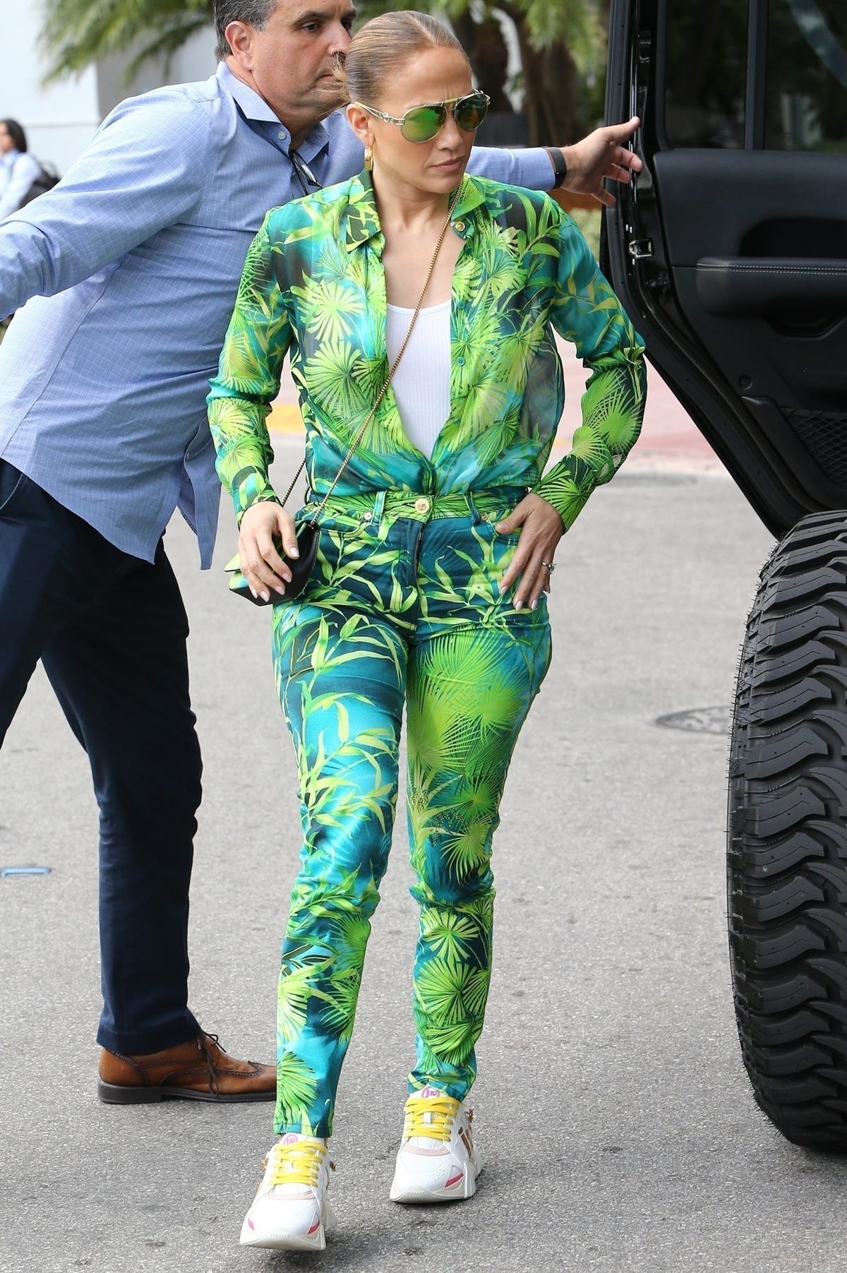 Jennifer Lopez Wears The Iconic Versace Print In A Matching Set