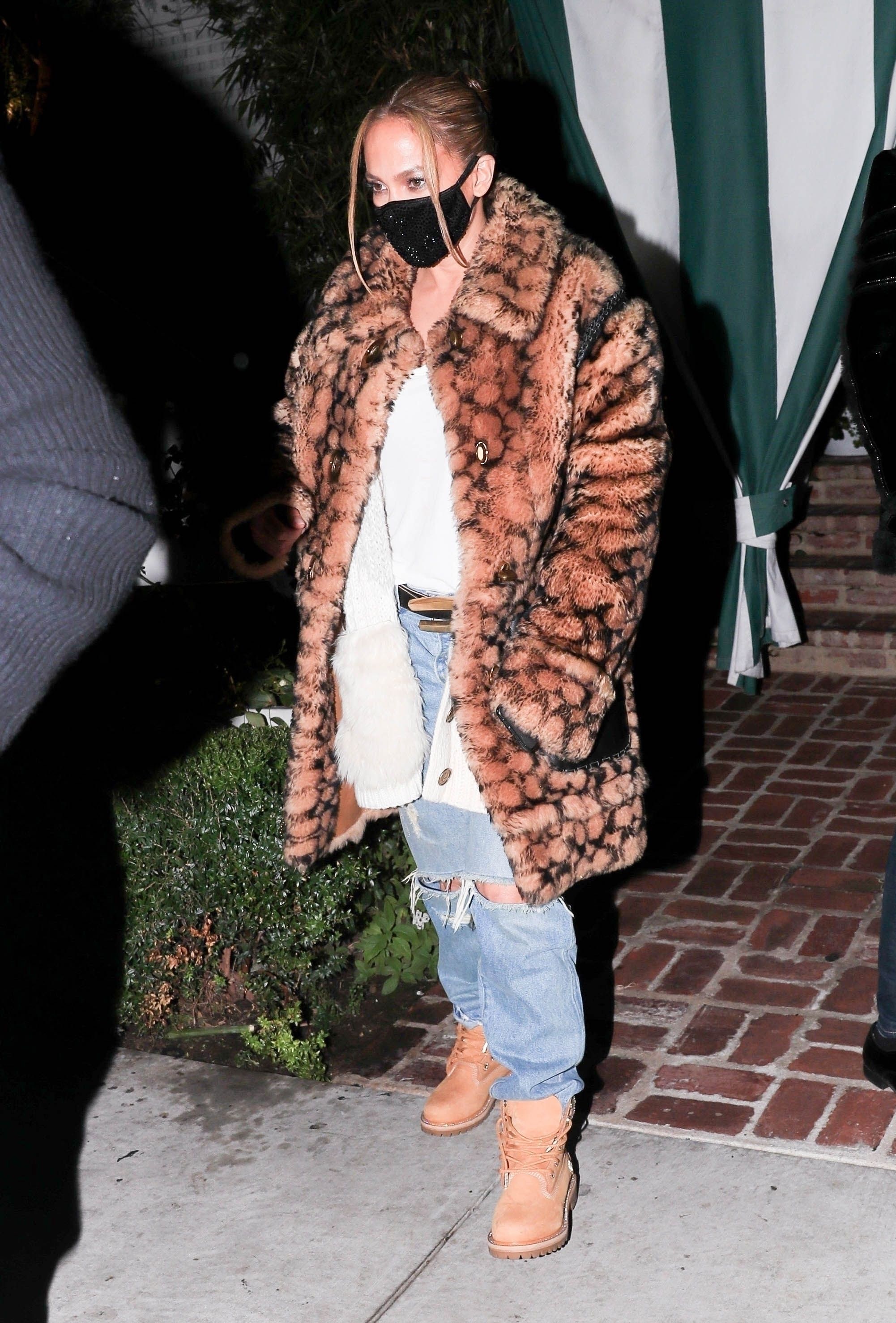 Jennifer Lopez Wears Animal-Print Coat 