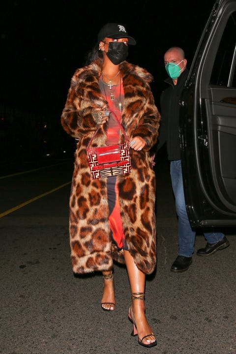 Rihanna Wears a Leopard Coat and Sexy Sheer Dress in Santa Monica