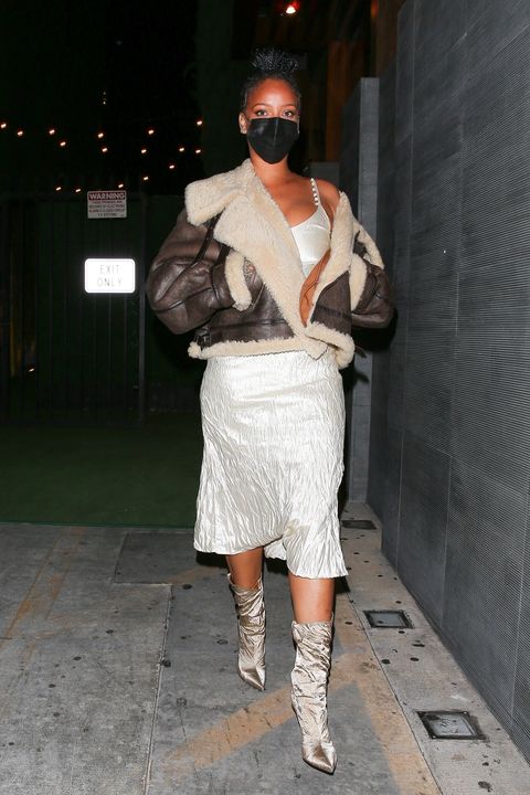 Rihanna Wears a Slip Dress and Flight Jacket in West Hollywood