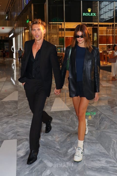 Austin Butler and Girlfriend Kaia Gerber Coordinate in Black Looks for