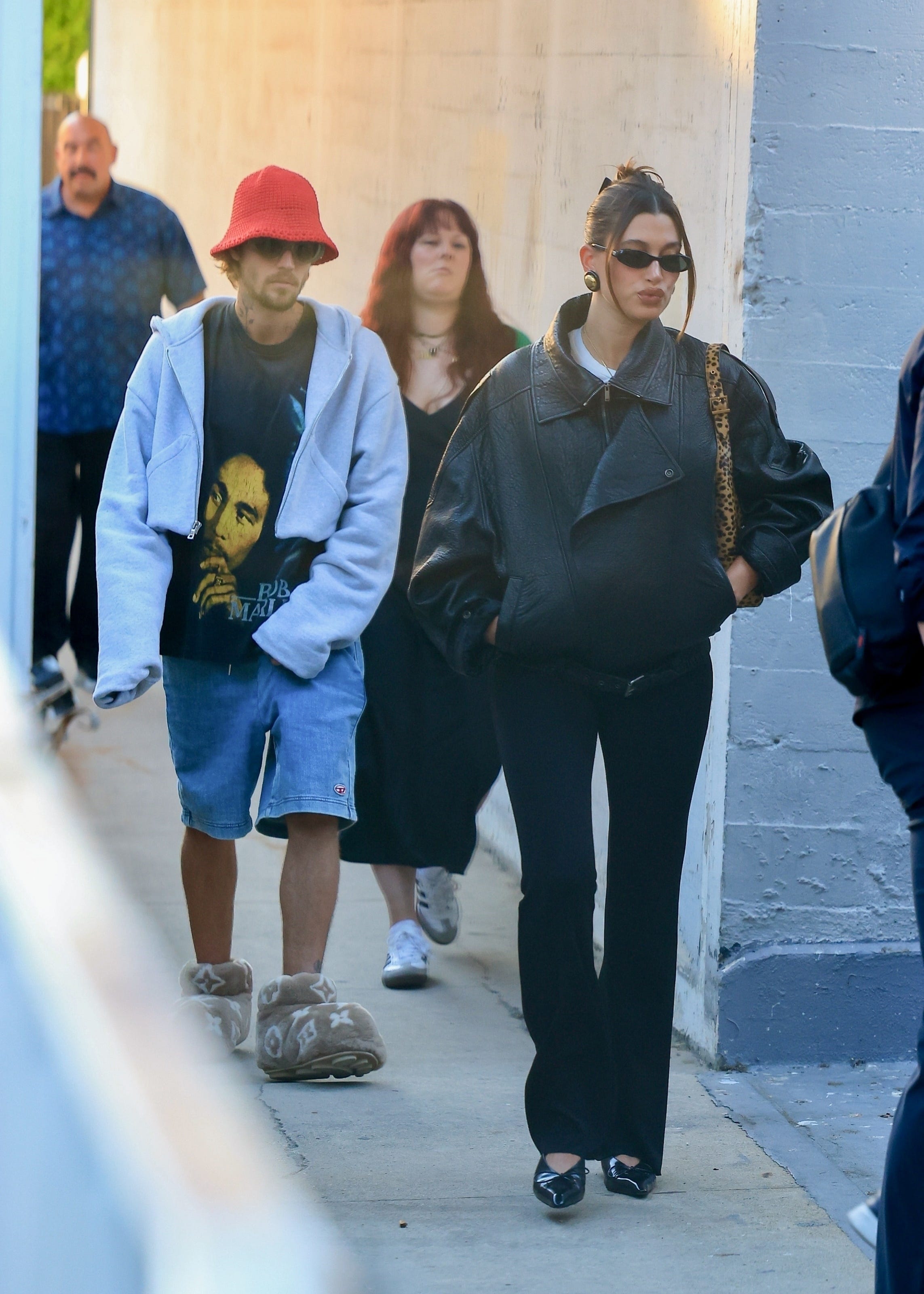 Hailey Bieber Brings Her Edgy Maternity Style to a Church Service