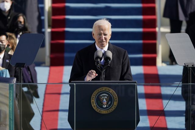 washington, dc   january 20 us president joe biden speaks during his on the west front of the us capitol on january 20, 2021 in washington, dc  during today's inauguration ceremony joe biden becomes the 46th president of the united states photo by poolgetty images