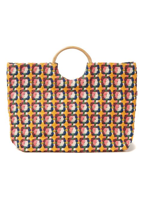 Bag, Handbag, Orange, Yellow, Fashion accessory, Shoulder bag, Luggage and bags, Pattern, Tote bag, 