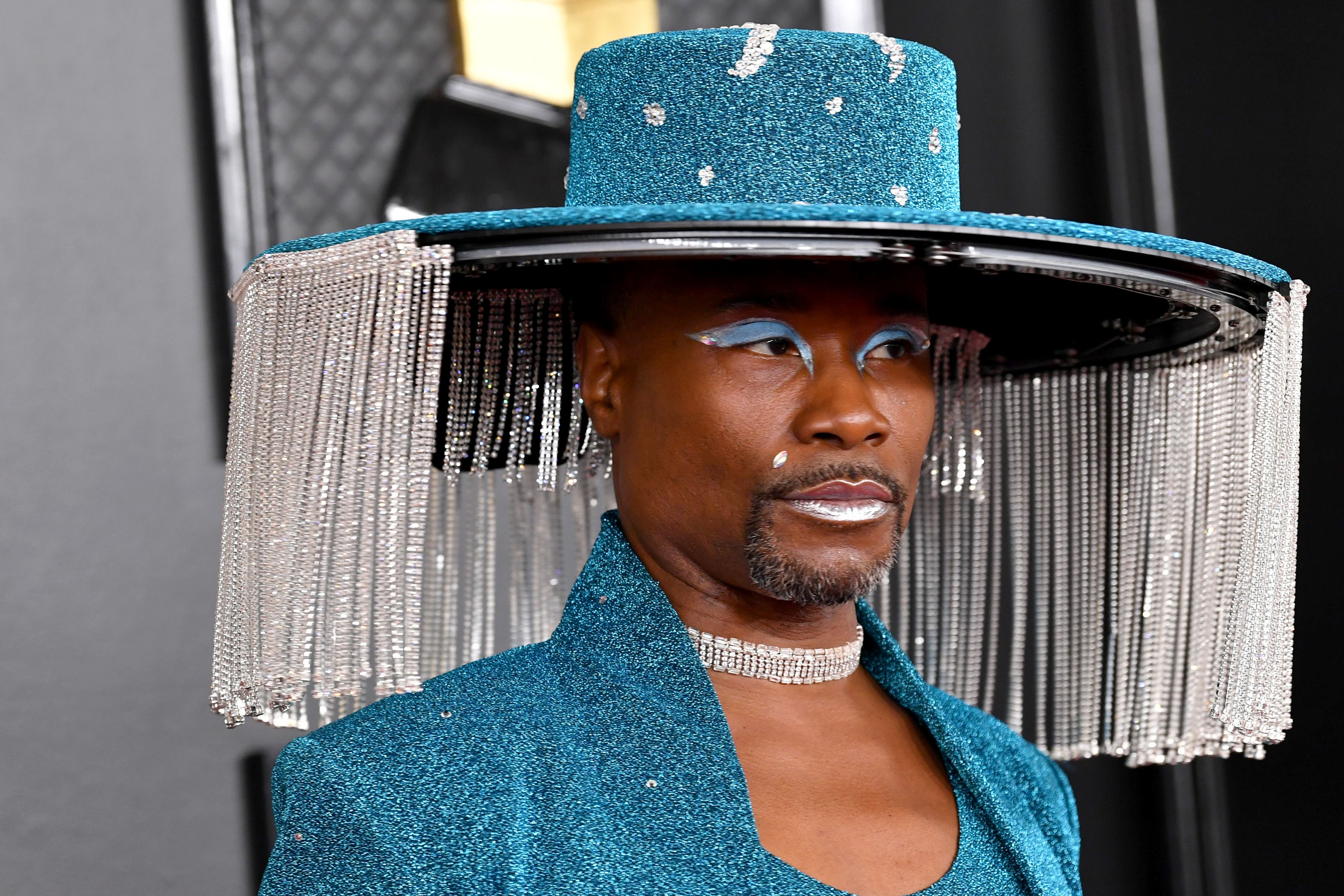 Billy Porter Wears A Fringed Blue Baja East Suit To Grammys 2020