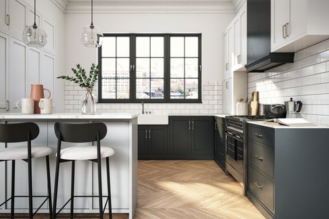 interior design of black and white kitchen