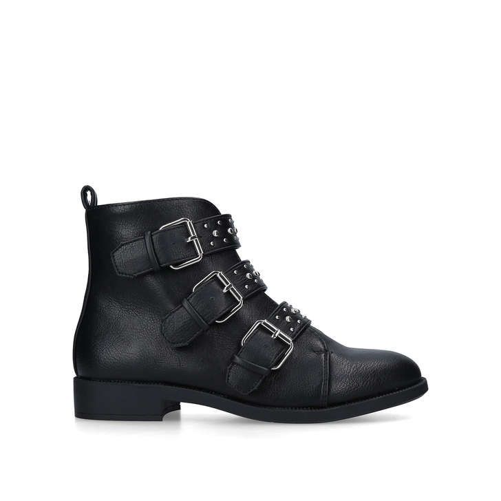 black flat boots with buckles