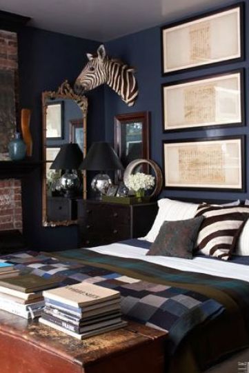 22 Gorgeous Dark Bedrooms, Light Blue Bedroom Black Furniture