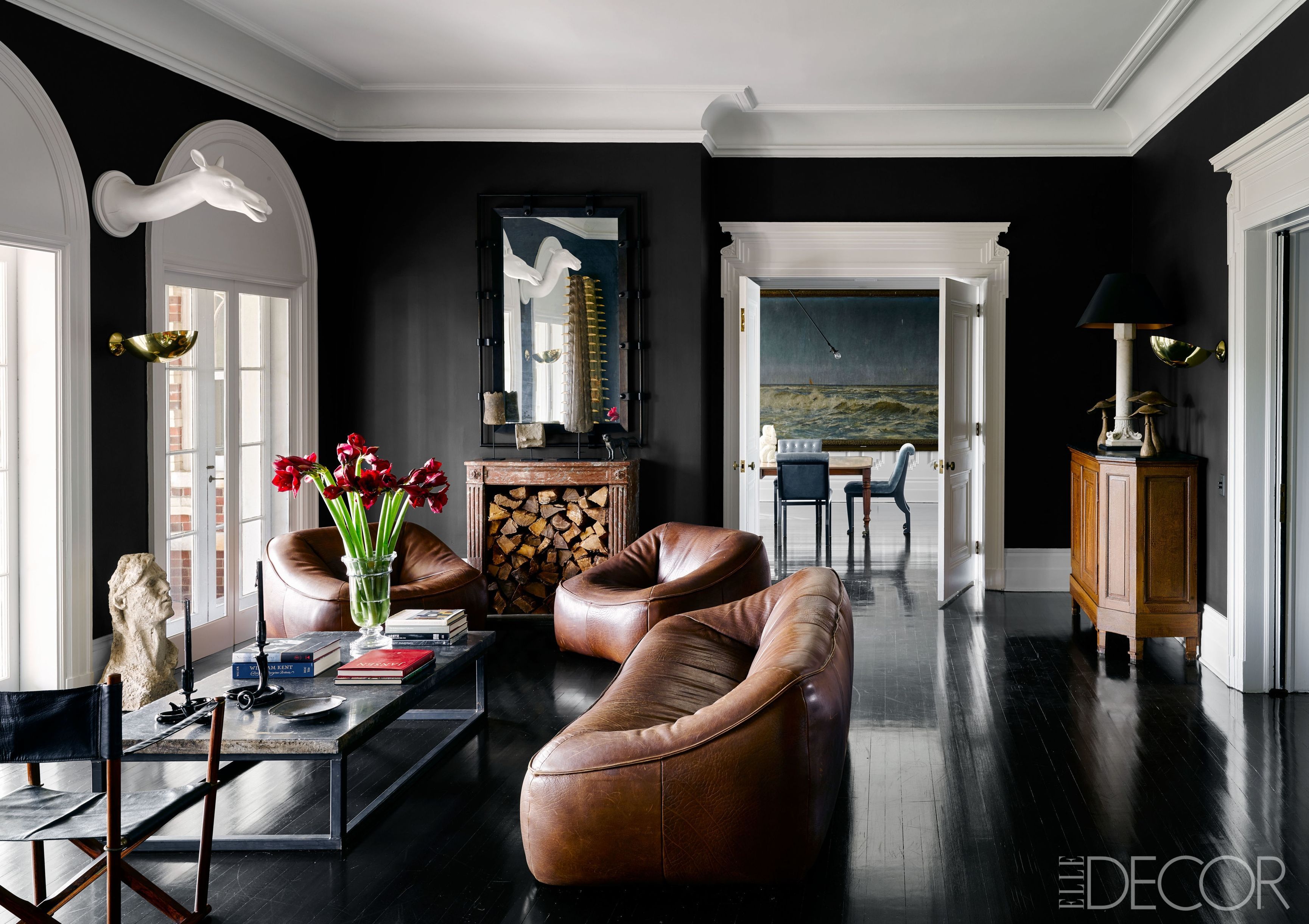 modern black wall living room