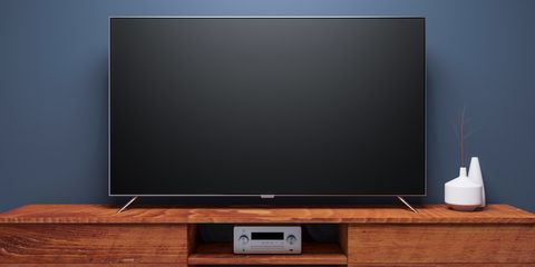 Black Smart Tv Mockup on wooden console