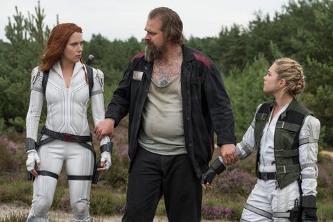 BLACK WIDOW scarlett johansson david harbour and florence pugh in marvel