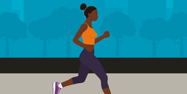 black woman jogging with cityscape on the background illustration