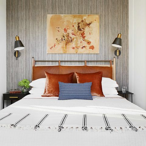 byron risdon washington dc home, bedroom, white linen, orange cushions