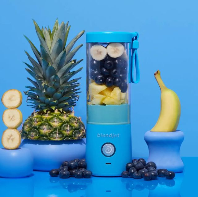 blendjet 2 personal blender with pineapple bananas and blueberries