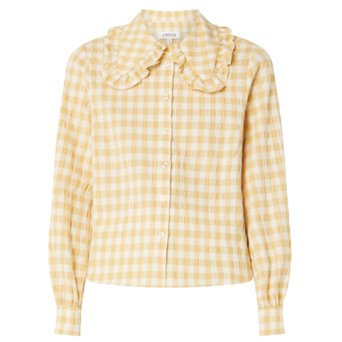 gele blouse met gingham ruit en grote kraag van edited via de bijenkorf