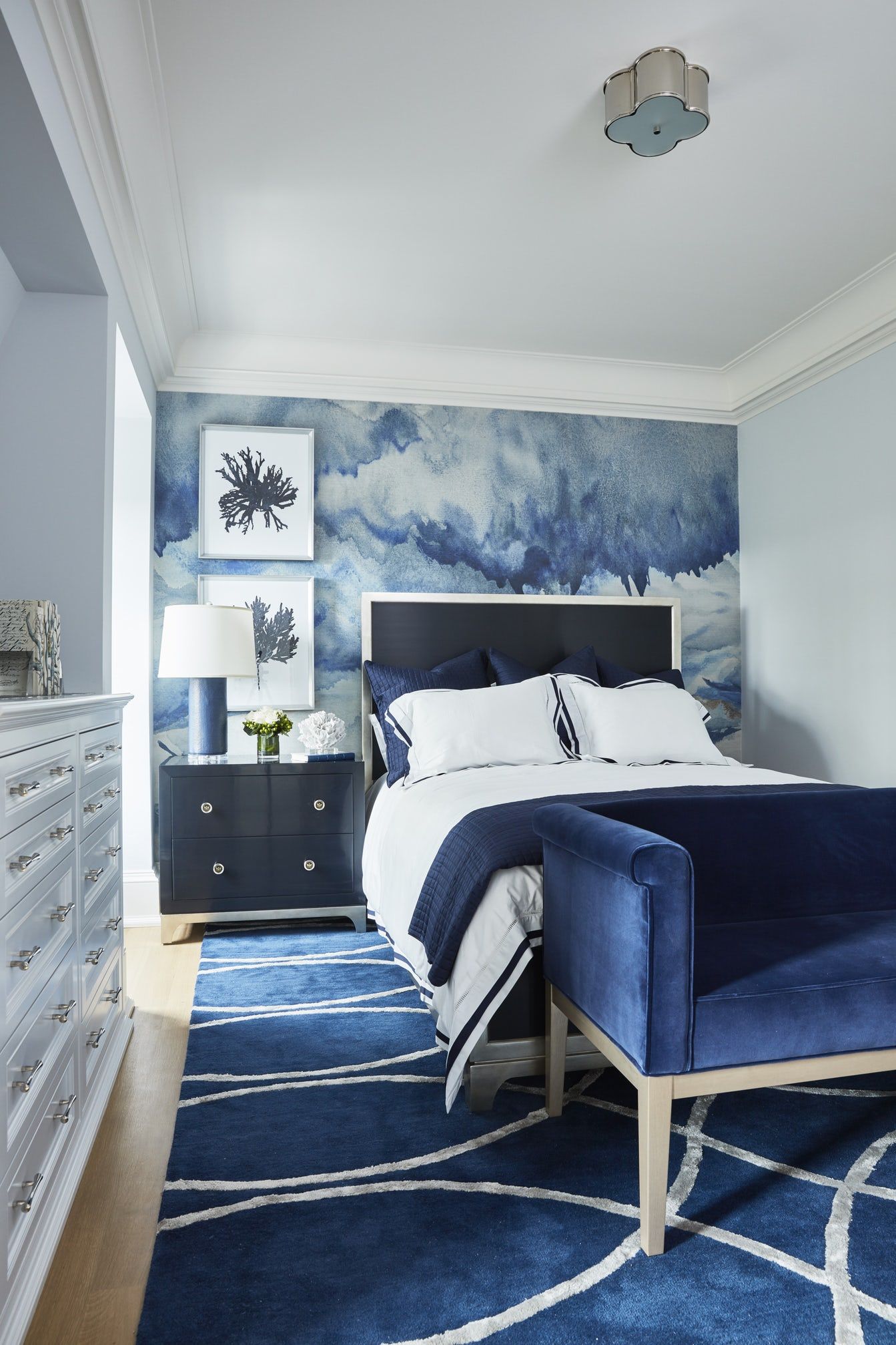 light blue room with dark blue accent wall