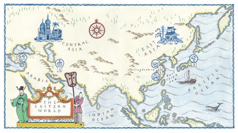 blue and white ceramics eastern world map illustration a handprinted illustration of a map of the eastern world