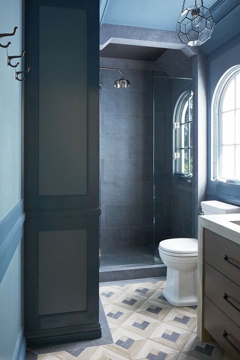contemporary blue and gray bathroom