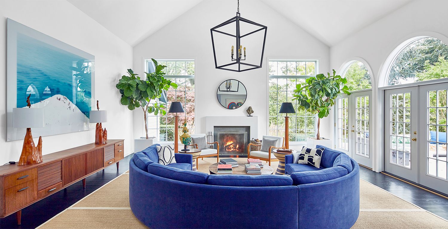 blue and off white living room