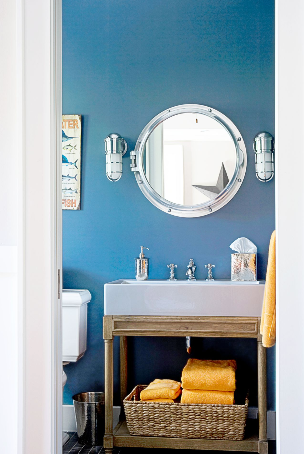 light blue half bathroom