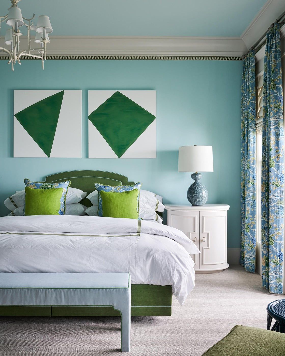 light green and blue bedroom