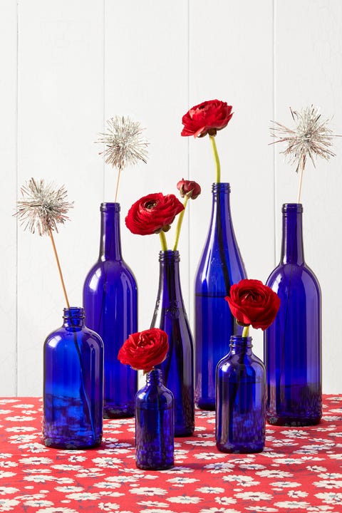 blue bottles centerpiece 4th of july crafts