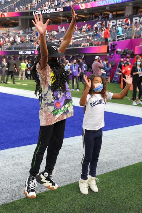 Blue Ivy Carter and Jay Z at Super Bowl LVI Los Angeles Rams v Cincinnati Bengals blue ivy carter and jay z at super bowl lvi los angeles rams v cincinnati bengals