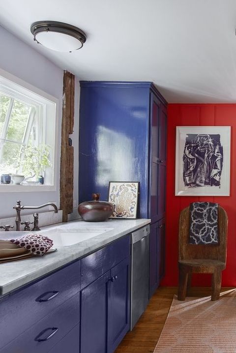 Blue Cabinets And Decor In Kitchen Design, Small Kitchen Navy Blue Cabinets