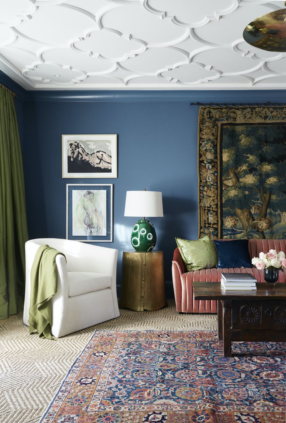 light blue and dark blue living room