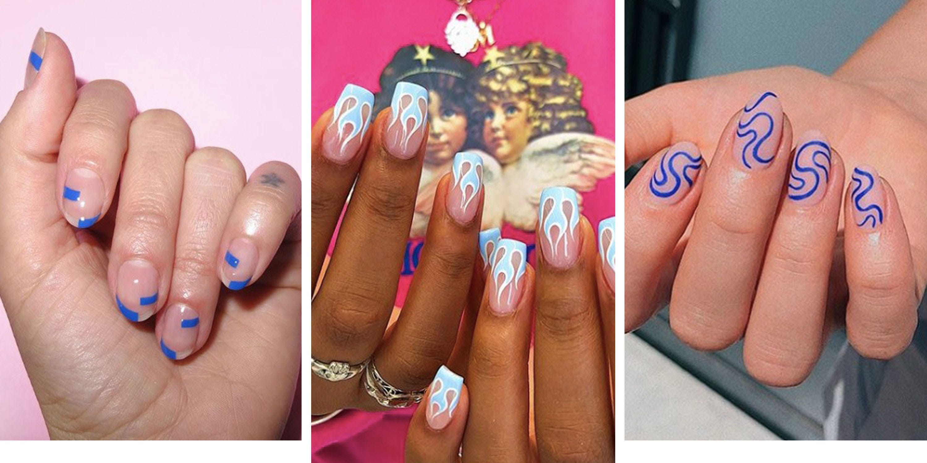 pink and blue nail designs