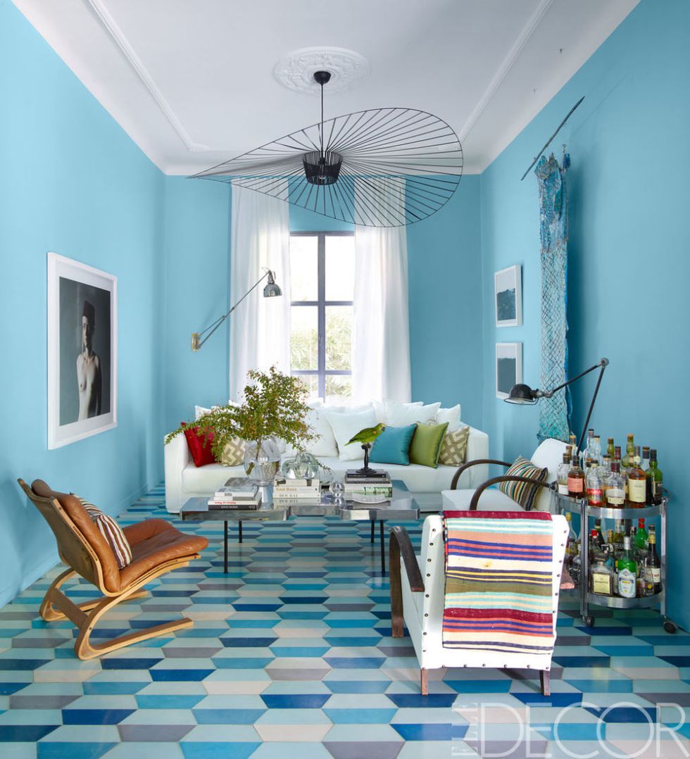 light blue painted living room