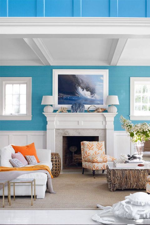 Living room, Blue, Room, Furniture, Home, Turquoise, Interior design, Property, Wall, Aqua, 