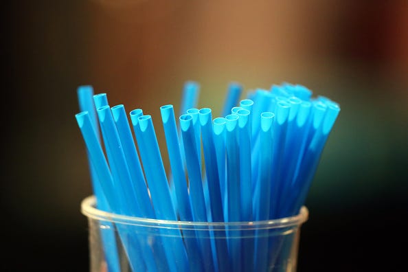 Blue straws in a glass. France.