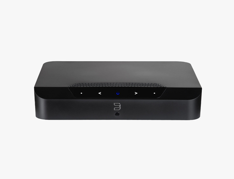 black bluesound powernode edge on a white background