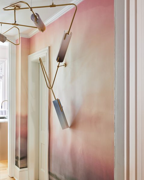 ombre wall treatment and sculptural light