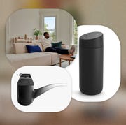 man sitting on a couch, vape pen, and a travel mug in a collage