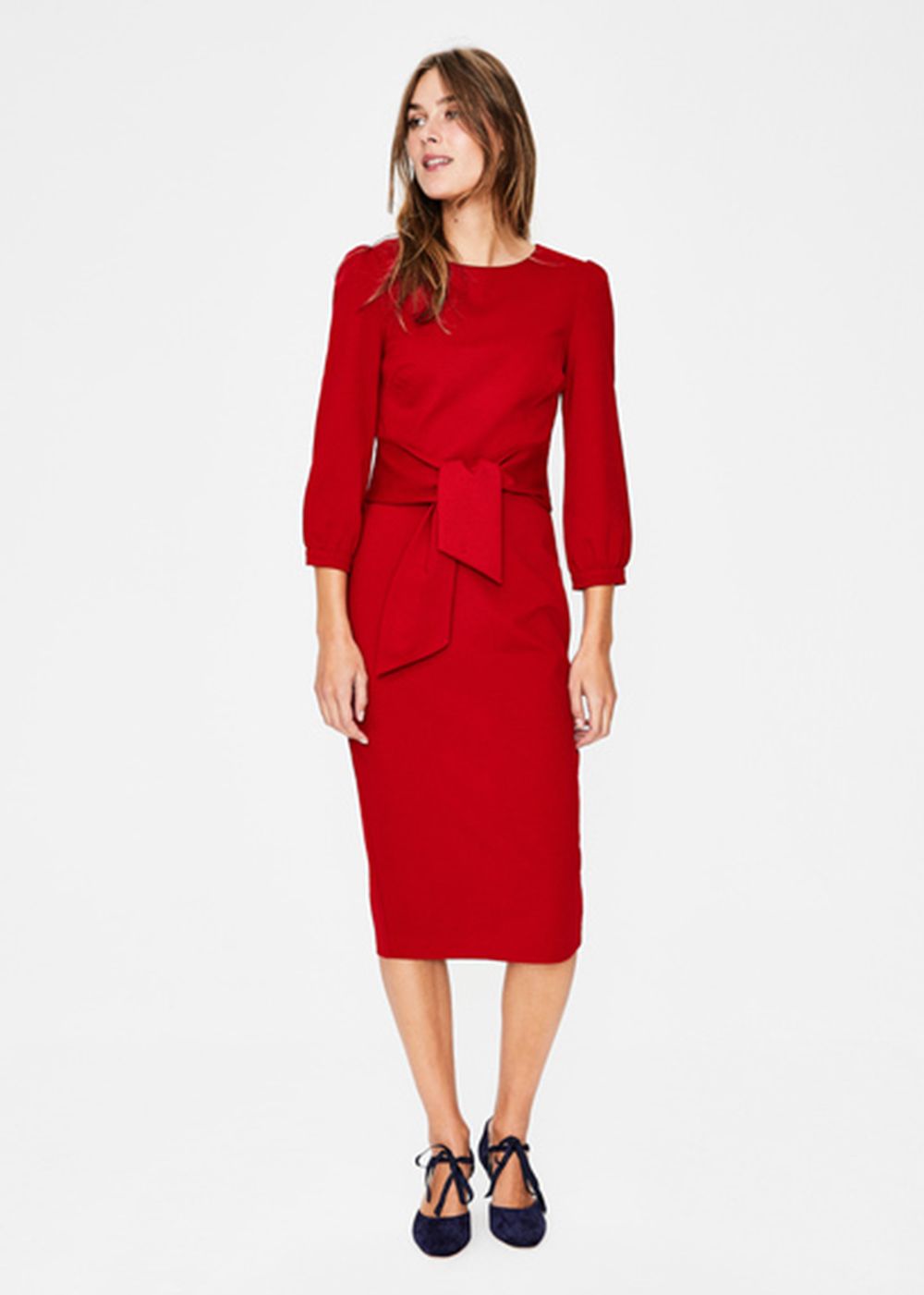 boden red dress with sleeves