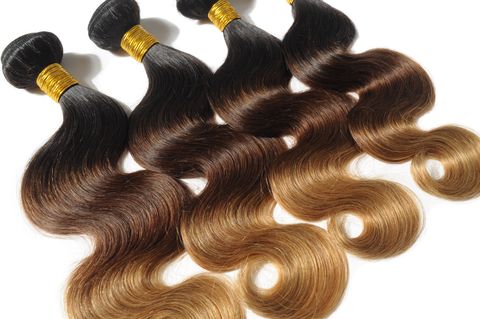 Body wavy black to brown to blonde three tone ombre human hair weaves extensions bundles