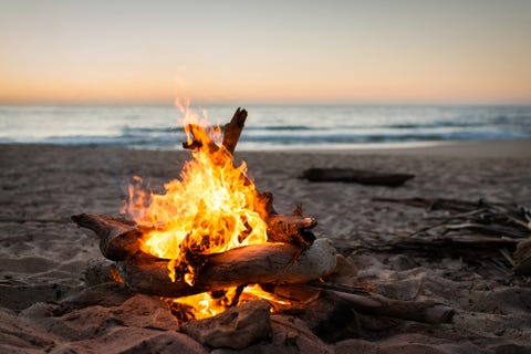 bonfire burning on beach