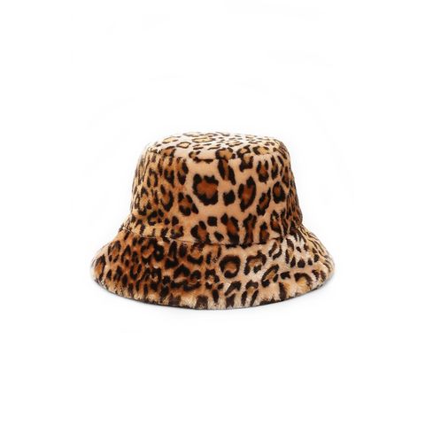 faux fur leopard bucket hat