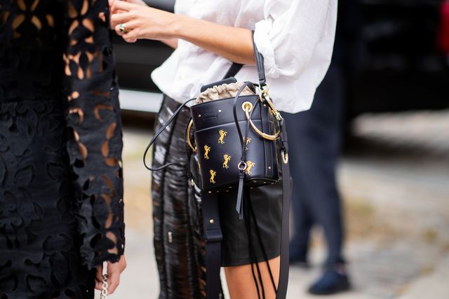 new york, ny   september 08 a guest wearing chloe bucket bag is seen outside self portrait during new york fashion week springsummer 2019 on september 8, 2018 in new york city photo by christian vieriggetty images