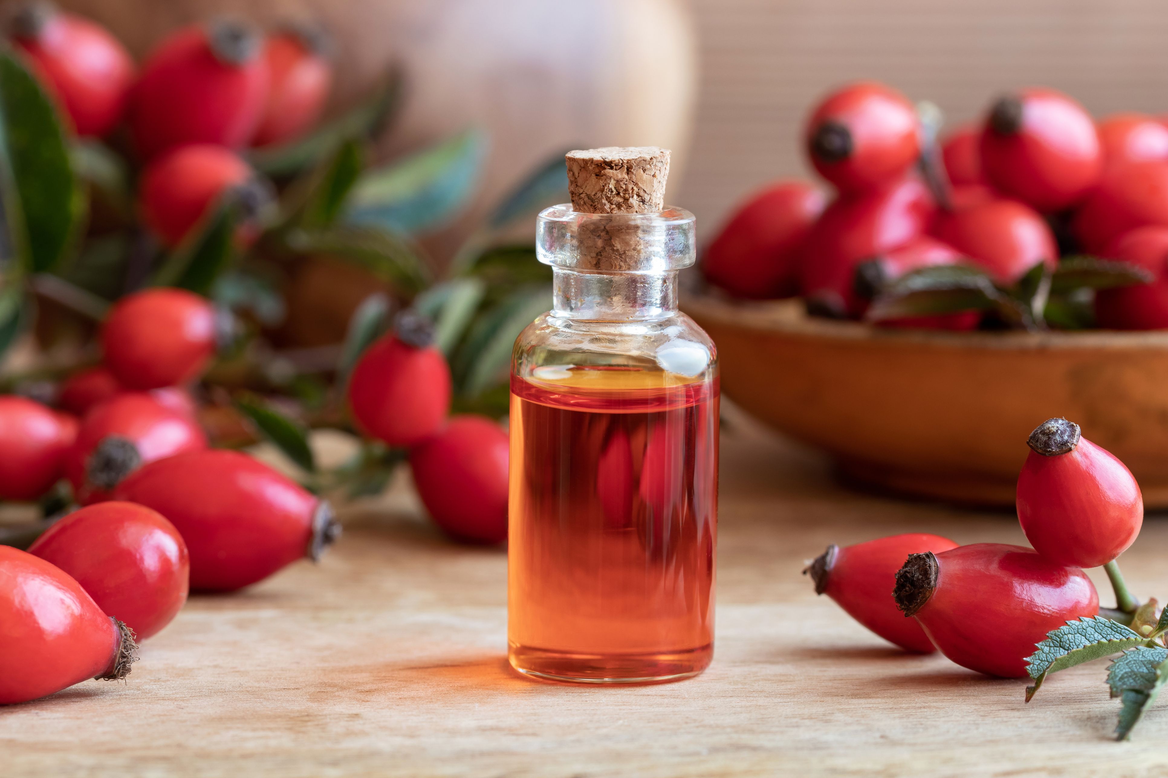 تجارب زيت الورد وفوائده للجسم والبشرة Bottle-of-rose-hip-seed-oil-with-fresh-rose-hips-royalty-free-image-1054637112-1545070653