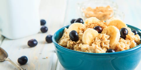 Bowl Of Hot Oatmeal With Blueberries Bowl Of Hot Oatmeal With Blueberries