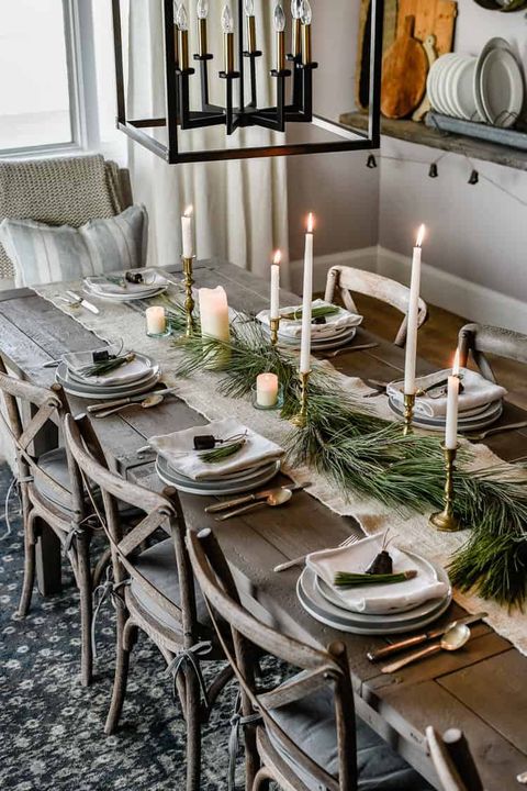 rustic tabletop decor with greenery and branches