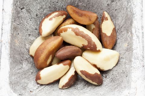 Brazil nuts in container, close up