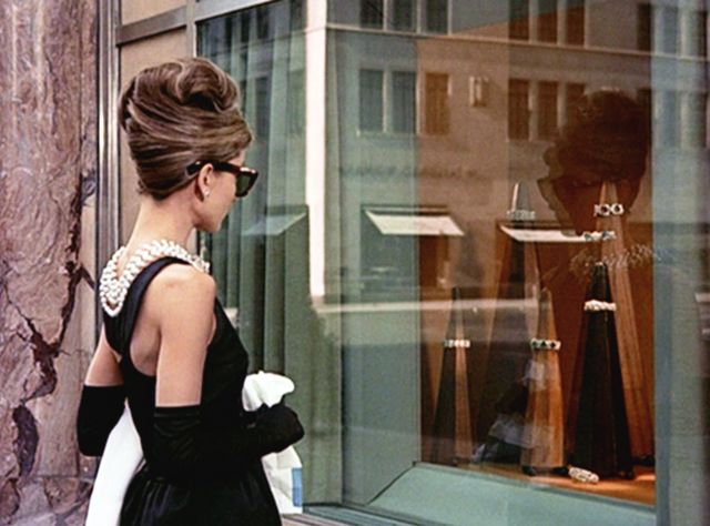 new york   october 5 the movie breakfast at tiffanys, directed by blake edwards and based on the novel by truman capote seen here, audrey hepburn as holly golightly during the opening sequence, pausing in front of tiffanys jewelry store in new york city initial theatrical release october 5, 1961 screen capture paramount pictures photo by cbs via getty images