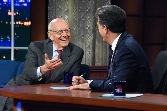 new york   september 14 the late show with stephen colbert and guest justice stephen breyer during tuesdays september 14, 2021 show photo by scott kowalchykcbs via getty images