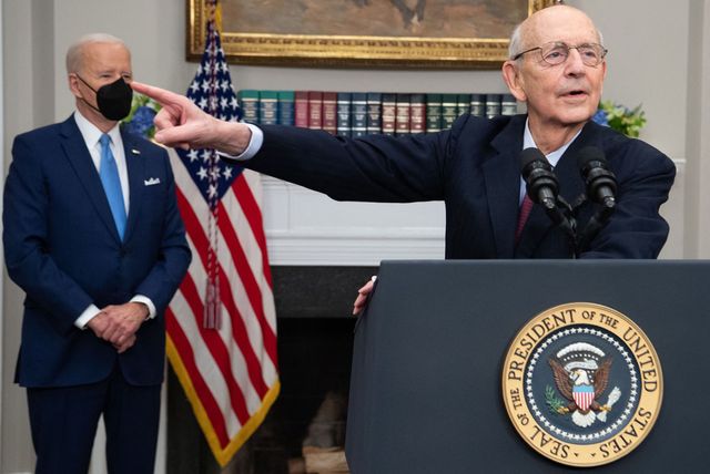 topshot   us supreme court justice stephen breyer announces his retirement alongside us president joe biden l during an event in the roosevelt room of the white house, in washington, dc january 27, 2022   biden said thursday he would nominate the first black woman in us history to the supreme court bench as he addressed the nation on the retirement of the liberal justice breyer "i've made no decision except the person i will nominate will be someone with extraordinary qualifications, character, experience and integrity," biden said in an address from the white house photo by saul loeb  afp photo by saul loebafp via getty images